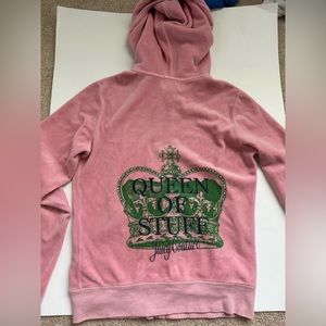 Y2K Pink Queen Of Stuff Juicy Couture Velour Jacket/Zip up with Hoodie